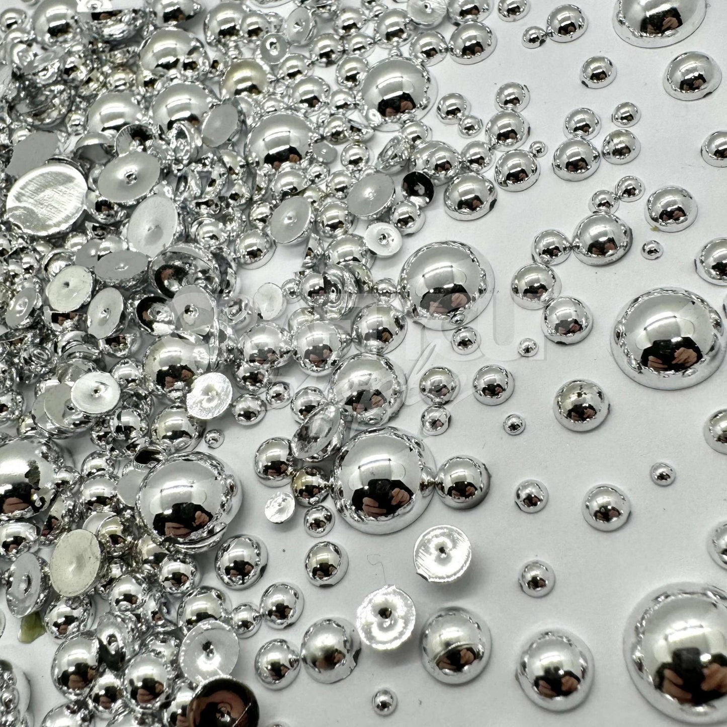 silver faux rhinestone half pearls