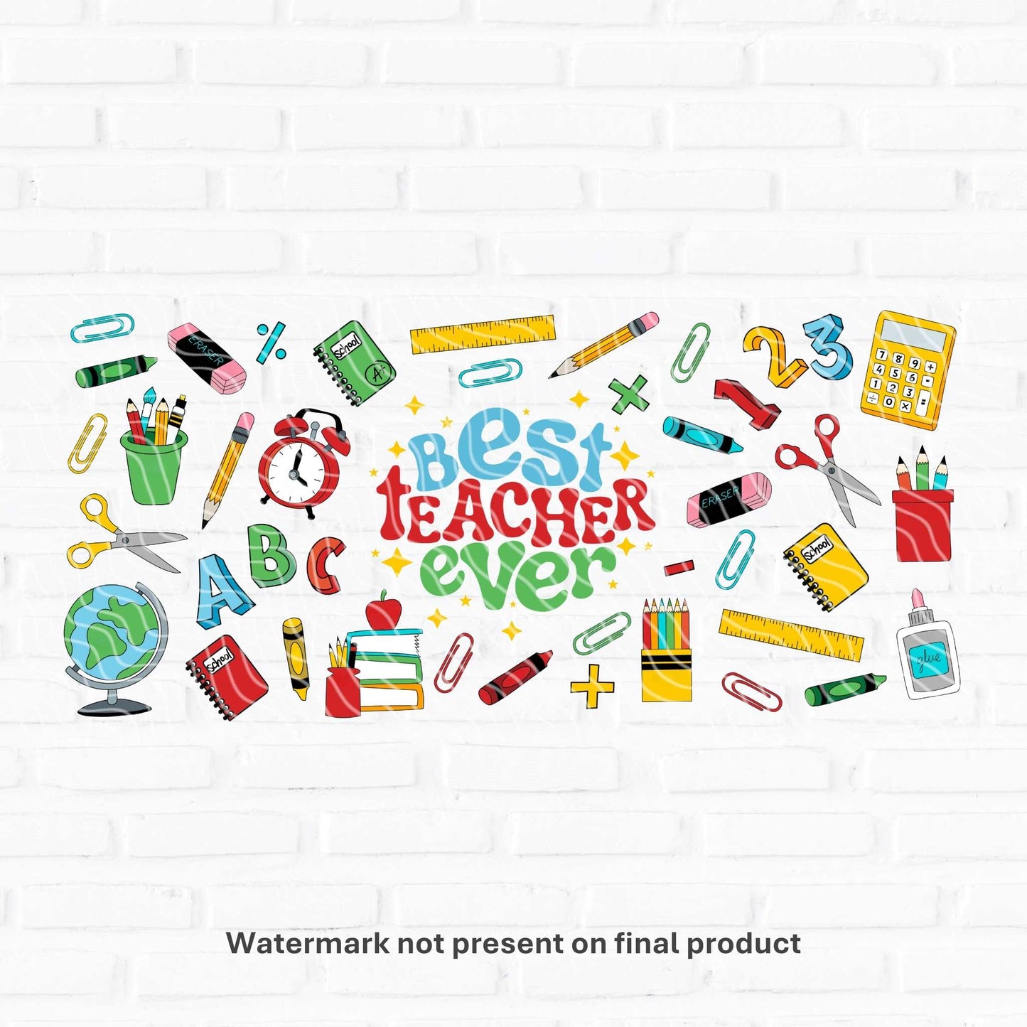 best teacher ever uv dtf wrap for tumbler cups 16oz glass can wraps