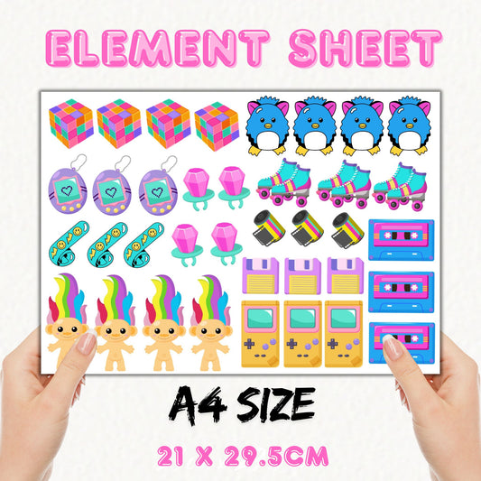 Retro 90's - A4 | UV DTF Element Sheet