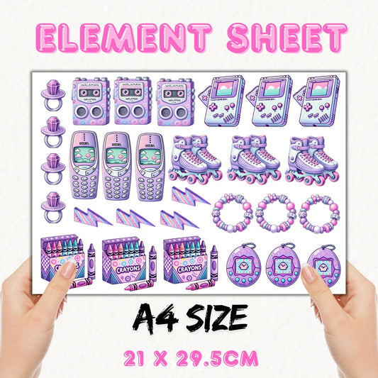 Retro 90's - A4 | UV DTF Element Sheet