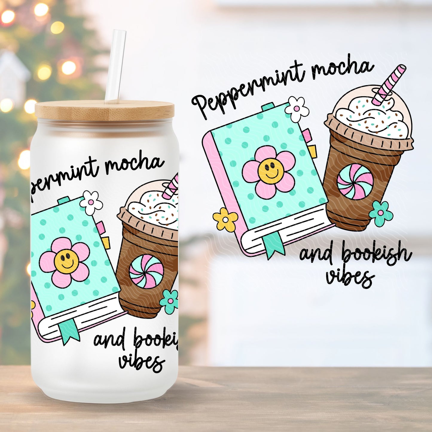 Peppermint Mocha & Bookish Vibes | UV DTF Decal