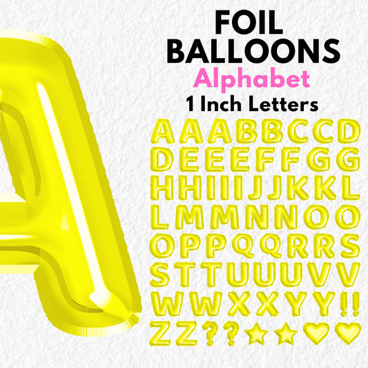 Yellow Foil Balloons Alphabet | UV DTF