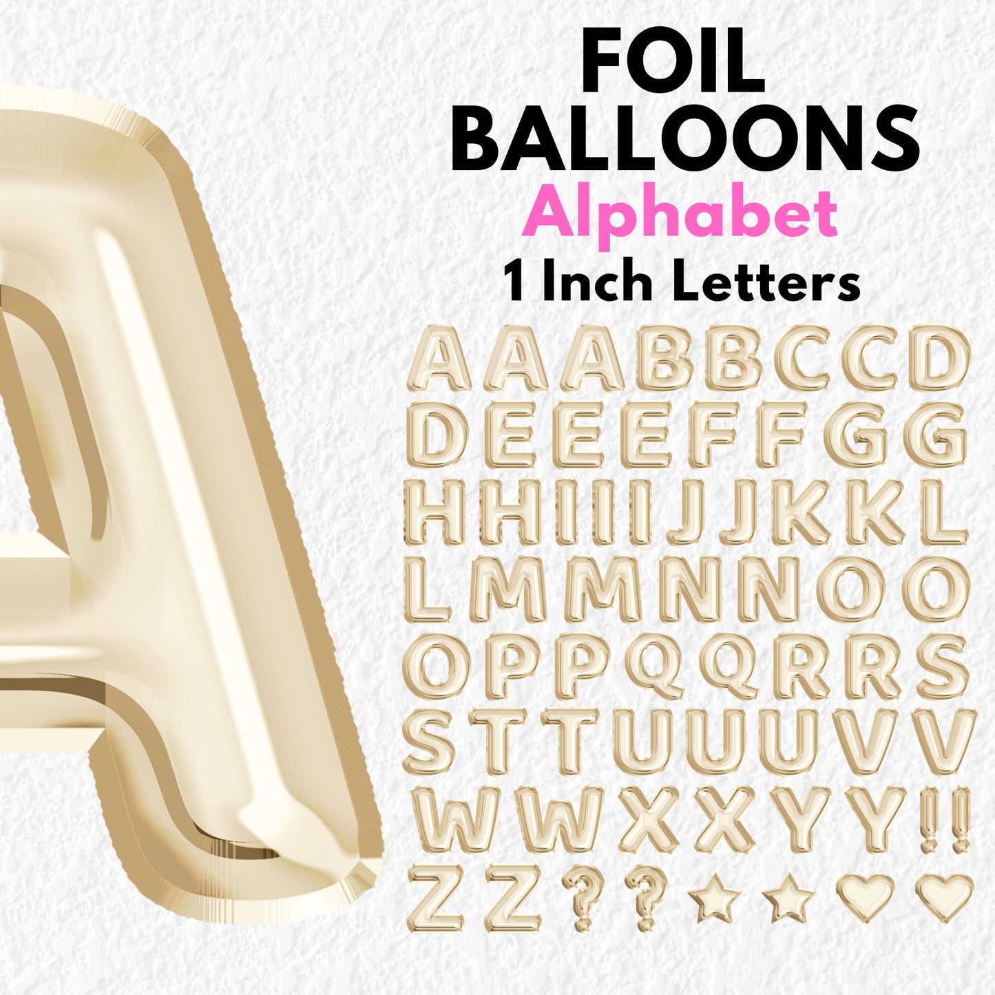 Champagne Foil Balloons Alphabet | UV DTF