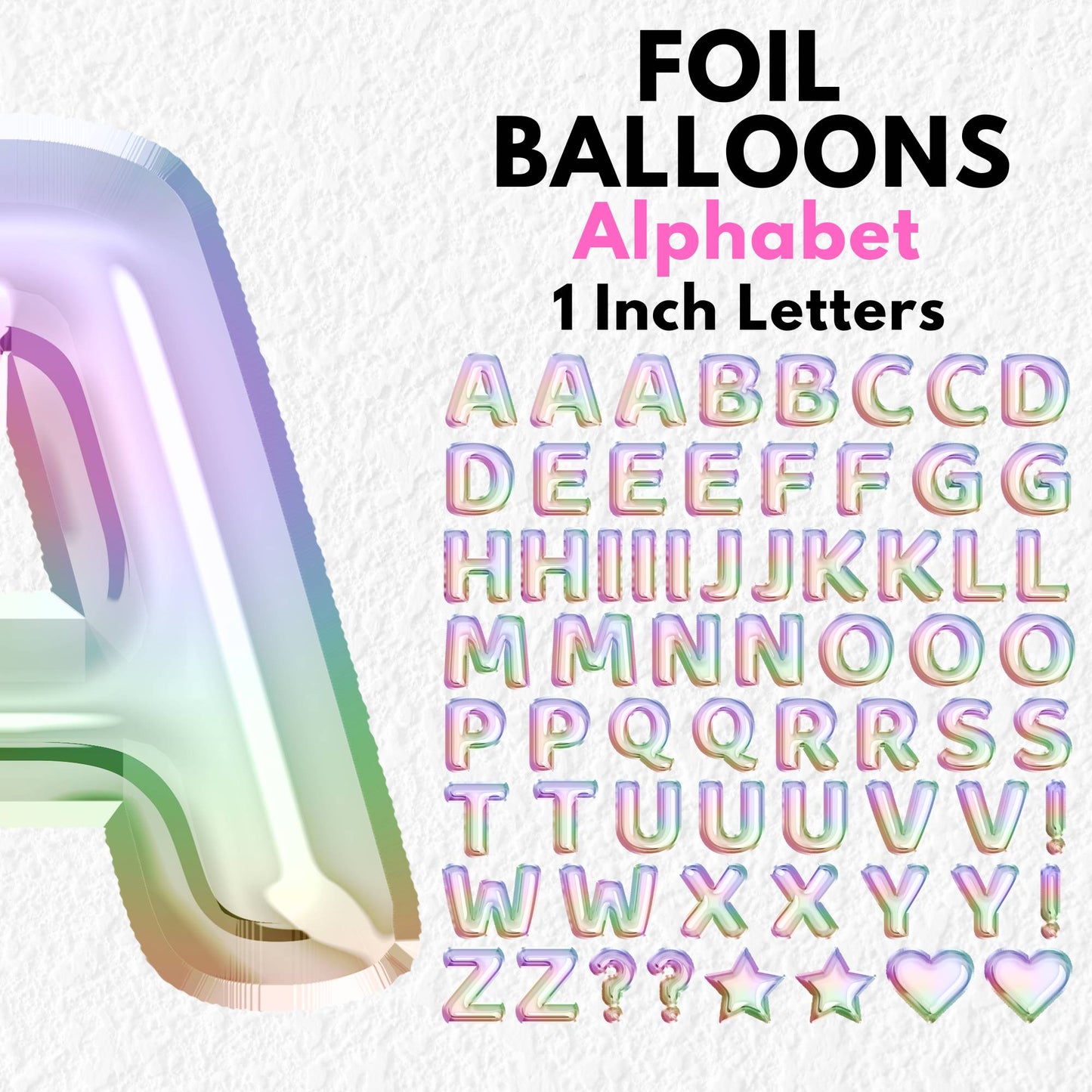 Pastel Rainbow Foil Balloons Alphabet | UV DTF