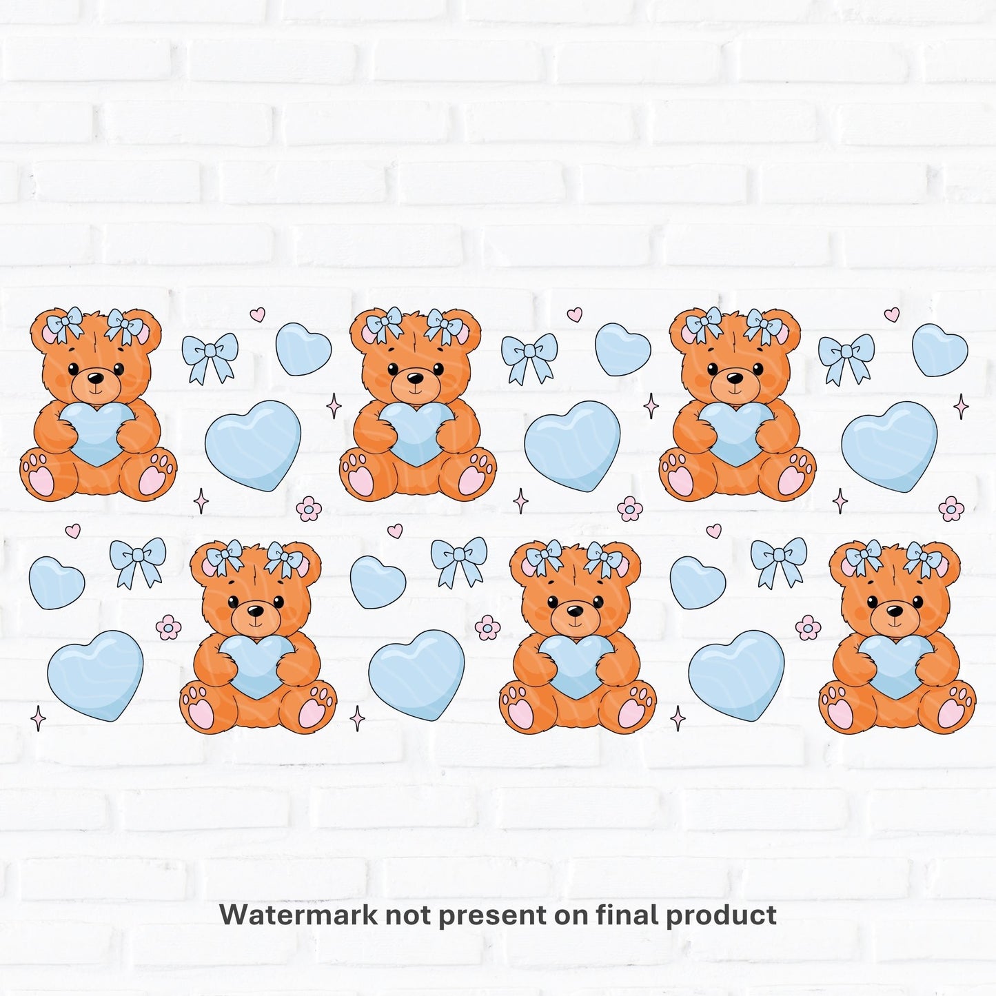 Teddy Hearts Blue | UV DTF Wrap