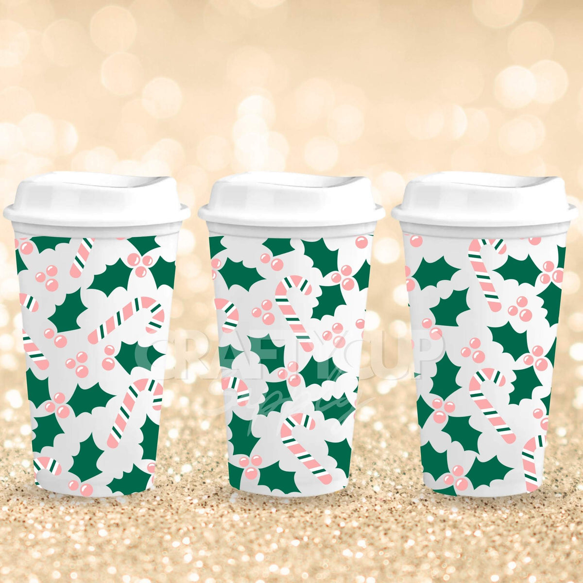 Candy Cane Holly | Hot Cup UV DTF Wrap