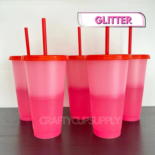 Pink > Red Glitter 24oz (710ml) Colour Change Cold Cup