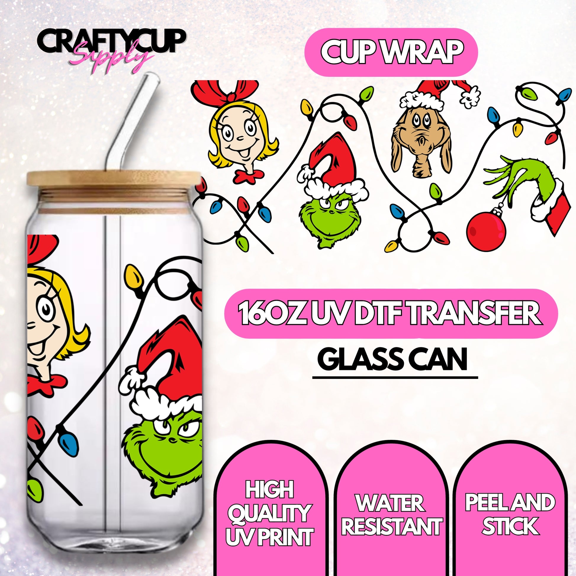 Grinch UV DTF Cup Wrap