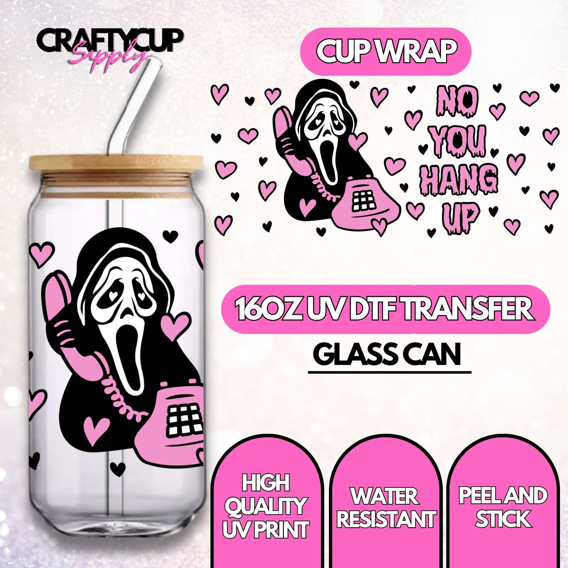 Fun Halloween UV DTF Wraps Grab Bag, Full Cup Wrap 16oz. Glass Can,  Permanent Adhesive UV, Libbey Glass Can Wrap 