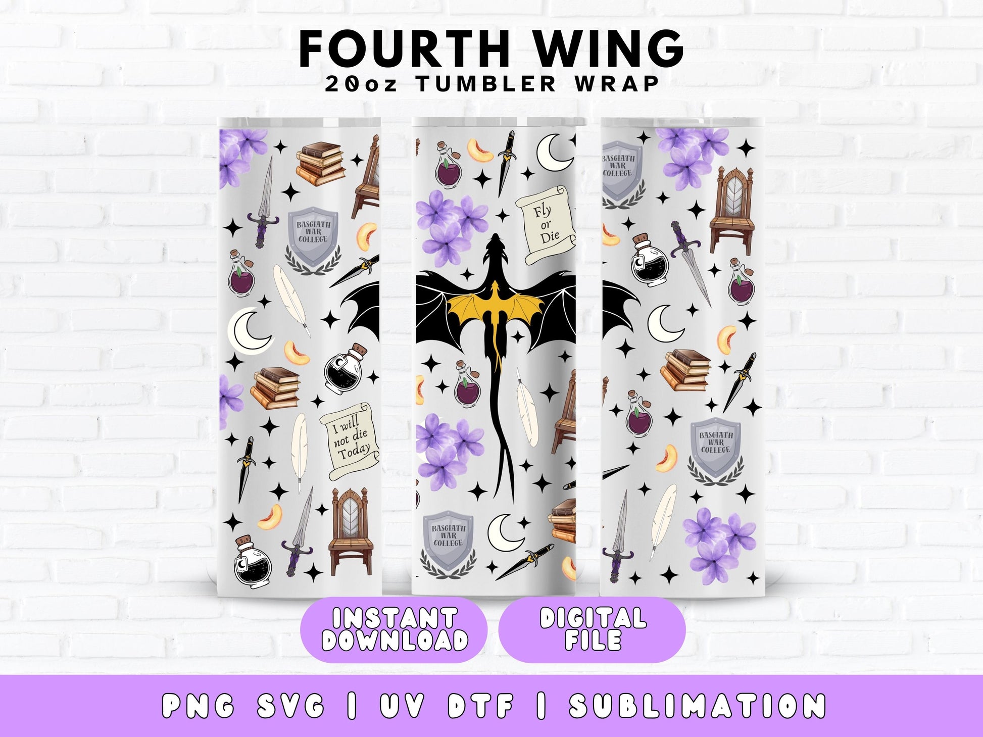 fourth wing skinny tumbler sublimation design