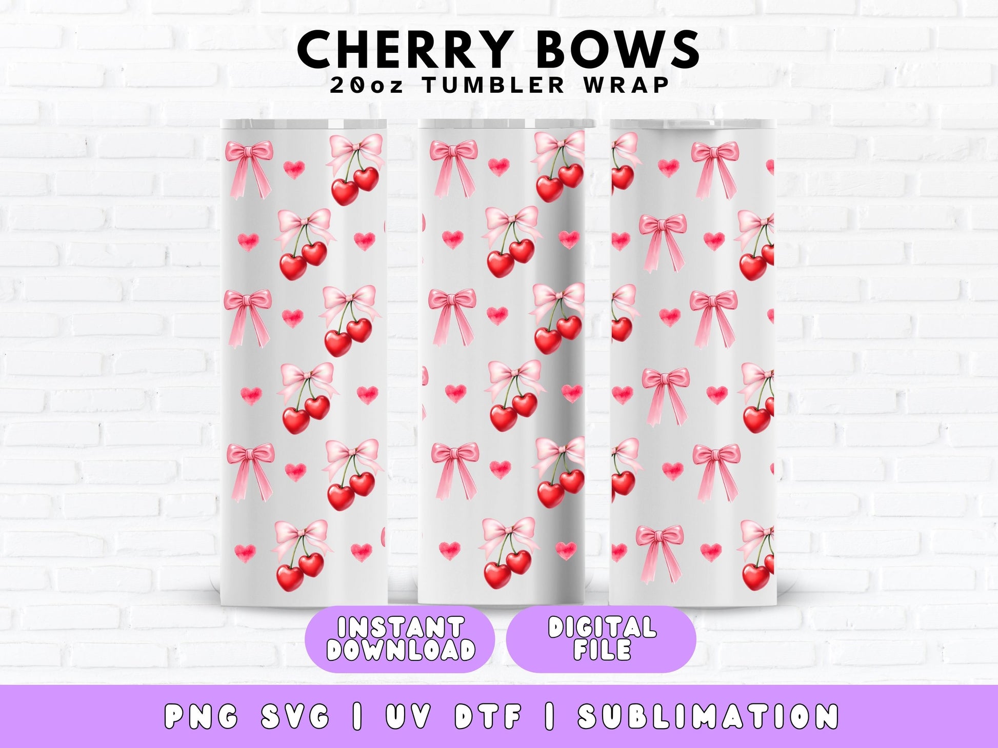 20OZ skinny tumbler wraps digital download cherries