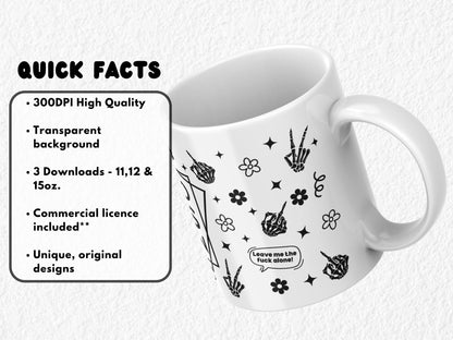 Edgy sublimation mug wrap featuring a black leopard print border with bold acronym "NFG" for No F*cks Given in the centre. This high-res PNG design fits 11oz, 12oz, and 15oz sublimation mugs. Perfect for unapologetic coffee lovers, attitude-filled gifts, or funny novelty drinkware. The black-on-black leopard print adds a fierce, modern touch to a blunt and hilarious message. Ideal for UV DTF or sublimation printing.