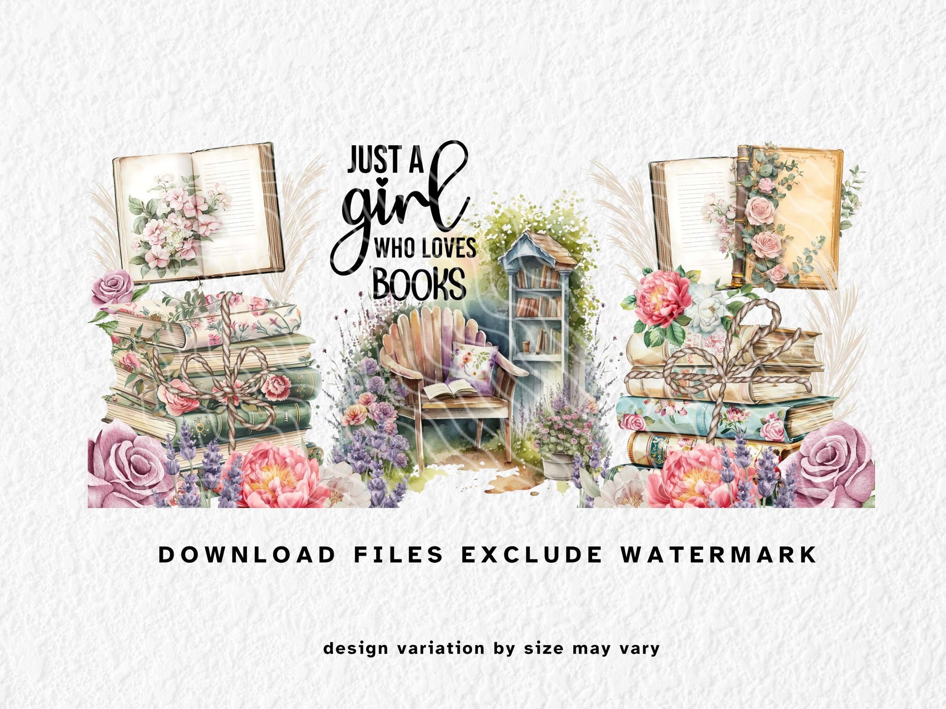 Charming sublimation mug wrap design for 11oz, 12oz, and 15oz mugs, featuring vintage floral books, pastel peonies and roses, open journals, and a cozy garden reading nook. With a soft watercolor style and romantic cottagecore vibes, this wrap is perfect for book lovers, readers, and fantasy fans who adore cozy aesthetics and peaceful reading corners. Ideal for sublimation or UV DTF printing.