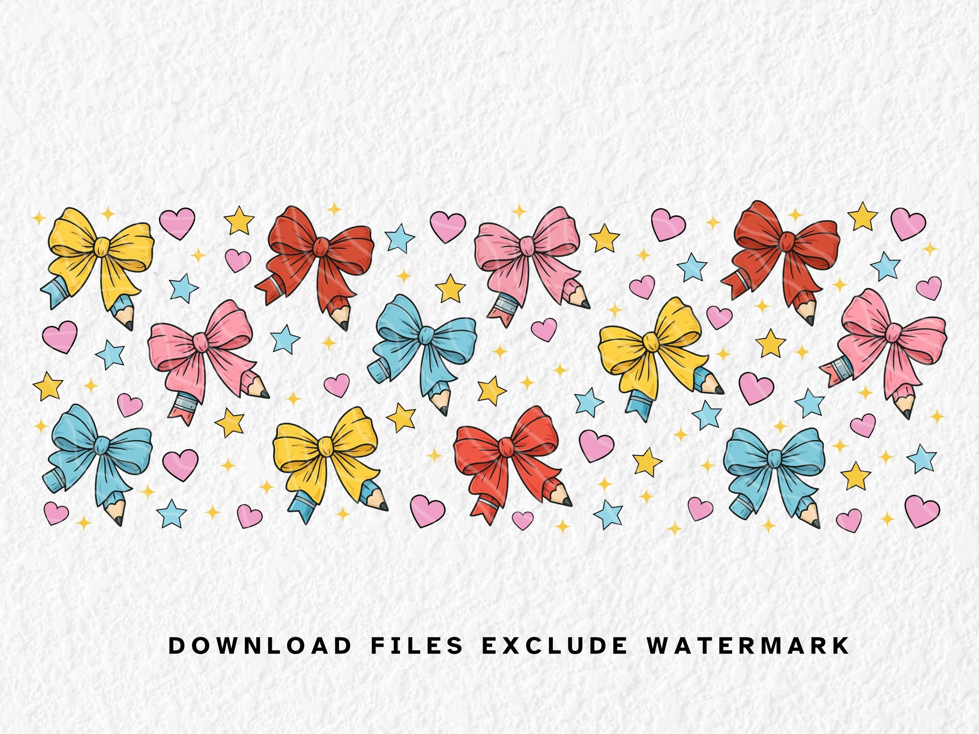 11oz 12oz and 15oz sublimation mug teacher appreciation digital design wrap, use to sublimation onto mugs.  featuring a cute coquette pencil bow design.  png download