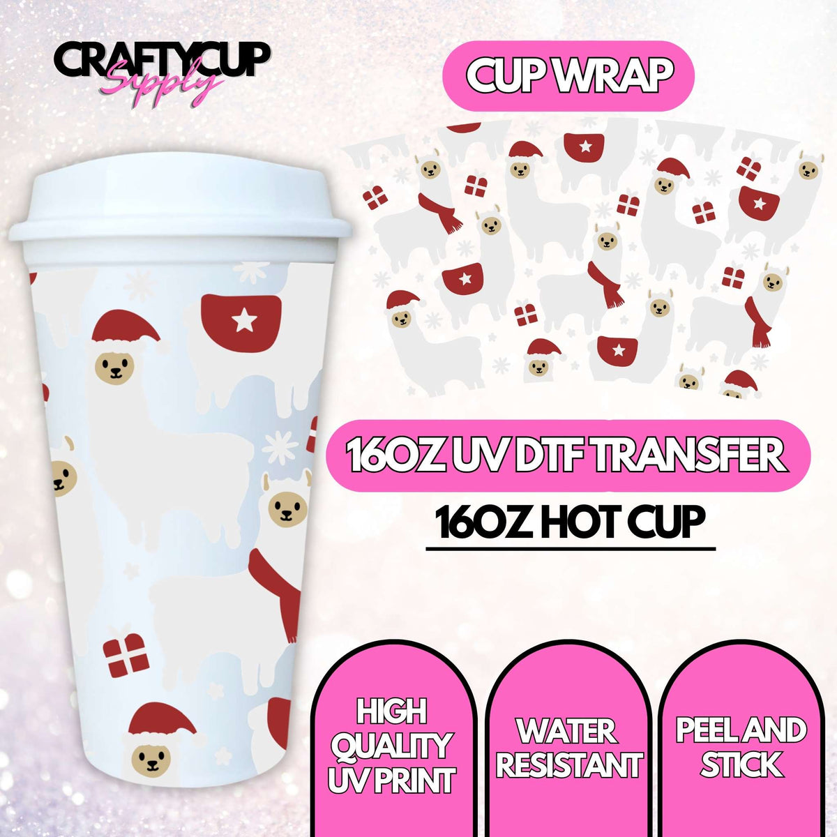 Festive Llamas | Hot Cup UV DTF Wrap