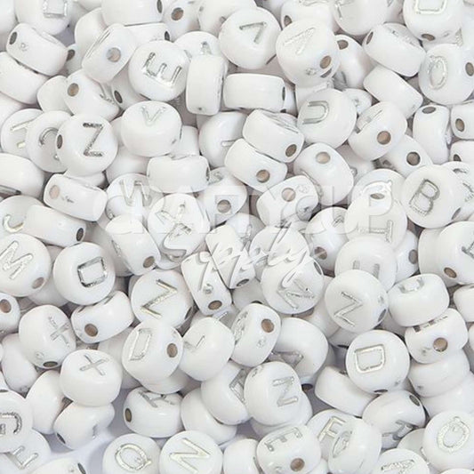 White Silver Letter Beads (Pack of 200)