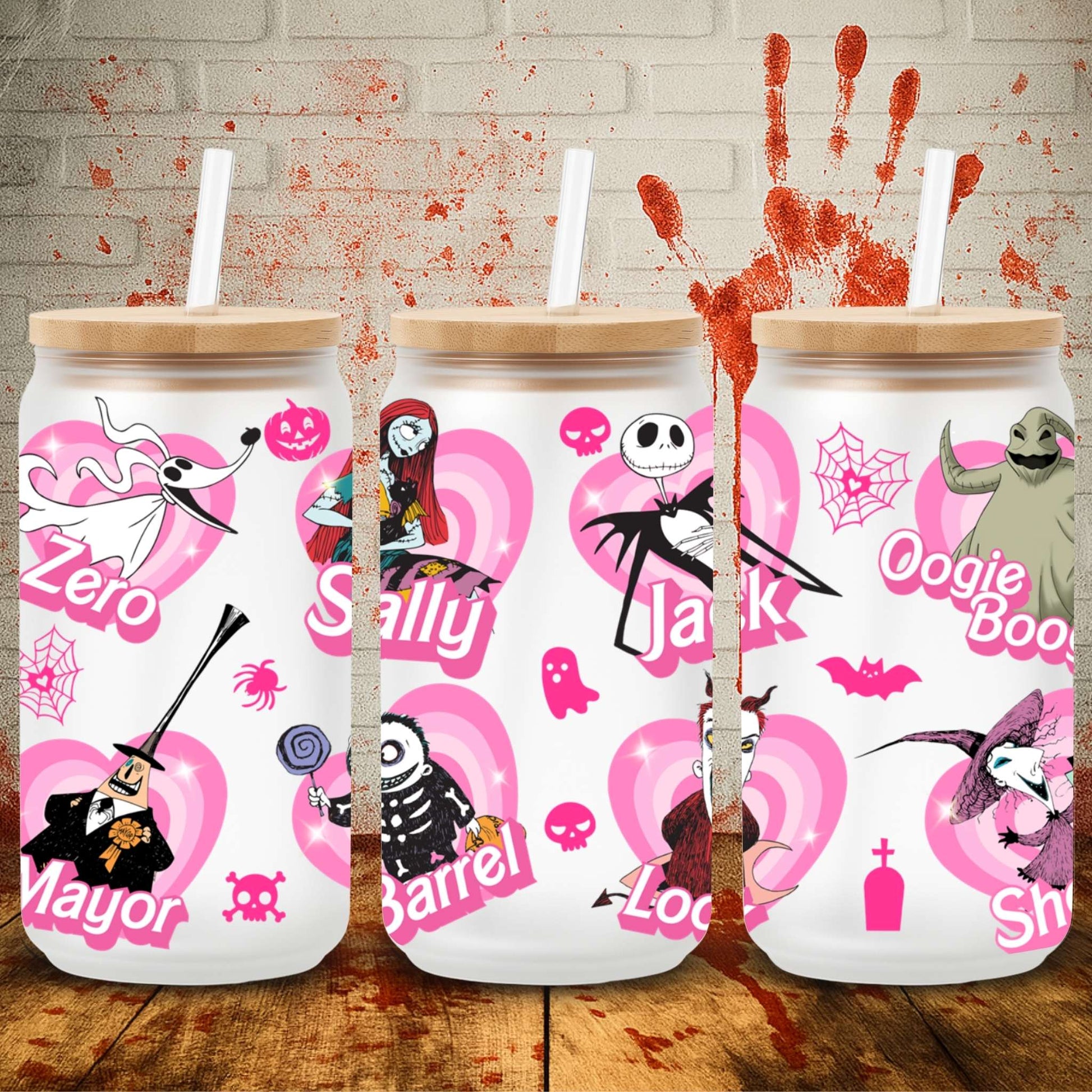 16oz Libbey can wrap with Halloween UV DTF print – creepy crafting transfer by UK wholesale cup wrap supplier