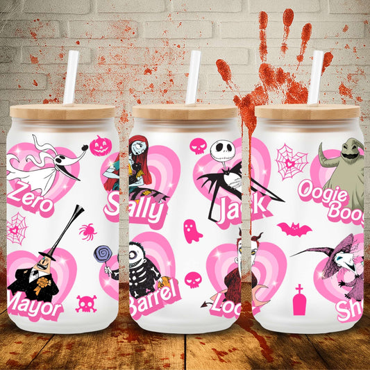16oz Libbey can wrap with Halloween UV DTF print – creepy crafting transfer by UK wholesale cup wrap supplier