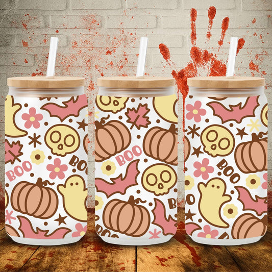 16oz Libbey can wrap with Halloween UV DTF print – creepy crafting transfer by UK wholesale cup wrap supplier