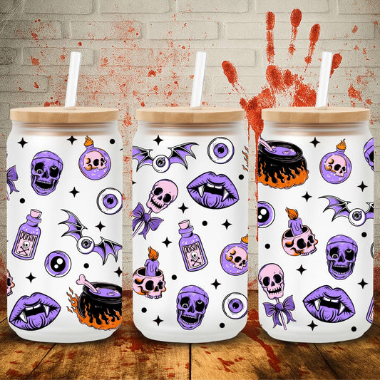 UV DTF Halloween wrap for Libbey 16oz glass cans – spooky tumbler transfer for UK crafters and wholesale suppliers