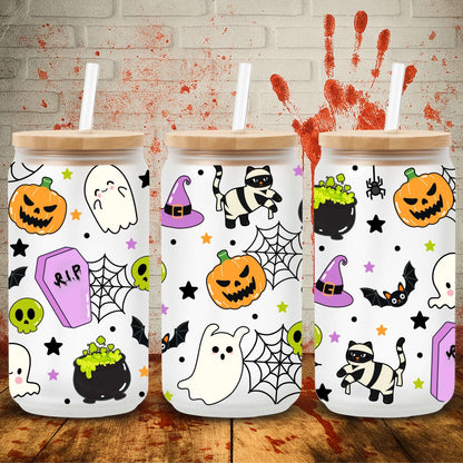 Spooky UV DTF wrap for 16oz Libbey can – Halloween tumbler transfer, UK crafting supplies & wholesale print supplier