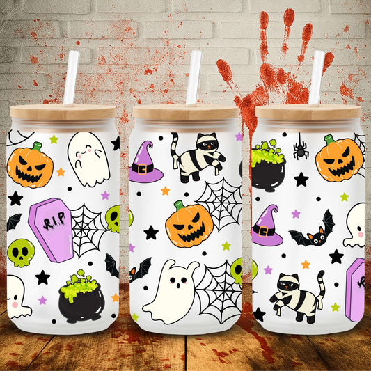 Spooky UV DTF wrap for 16oz Libbey can – Halloween tumbler transfer, UK crafting supplies & wholesale print supplier