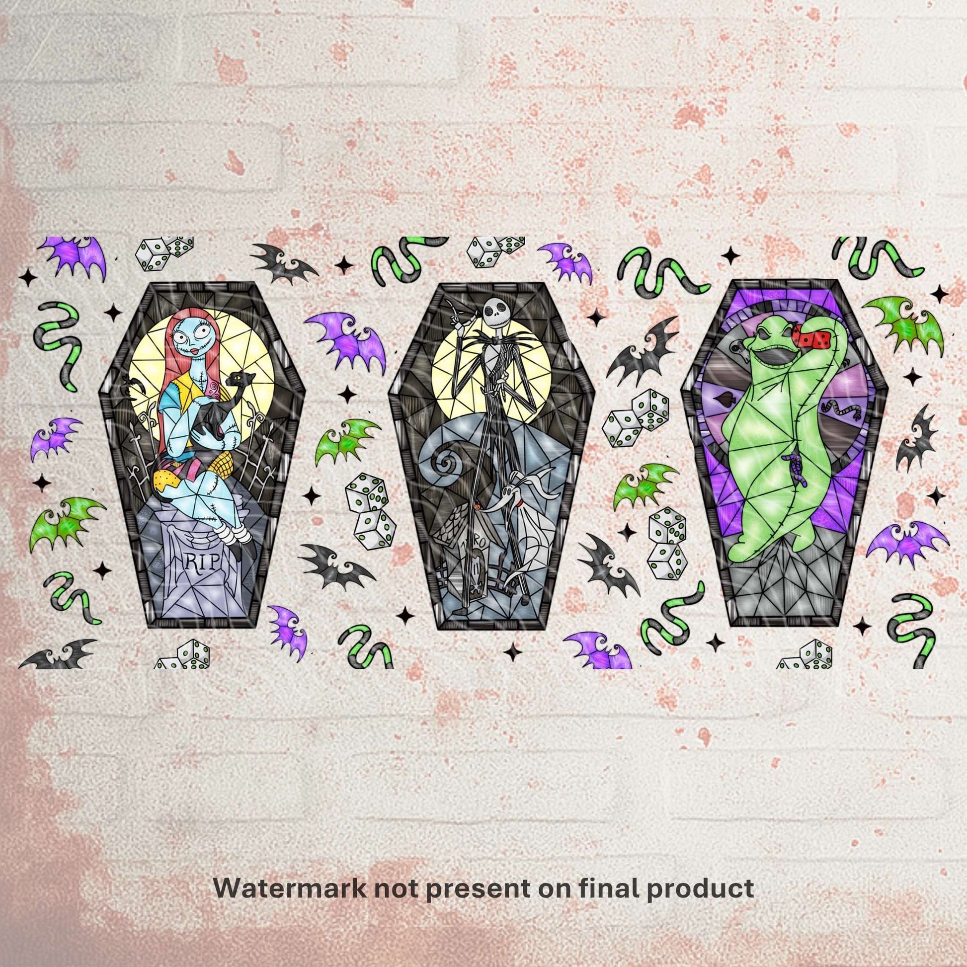 Halloween UV DTF wrap for 16oz Libbey glass can – spooky tumbler transfer from UK wholesale supplier for craft makers