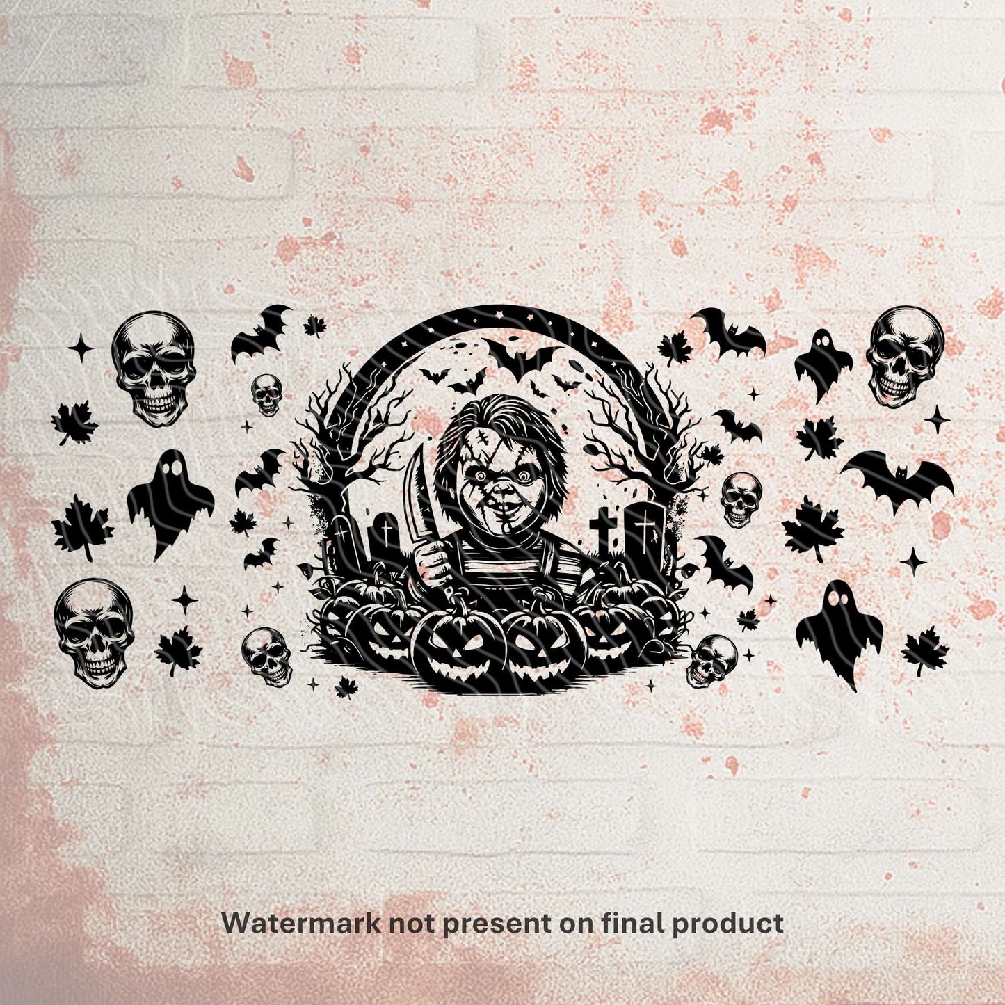 Halloween UV DTF wrap for 16oz Libbey glass can – spooky tumbler transfer from UK wholesale supplier for craft makers