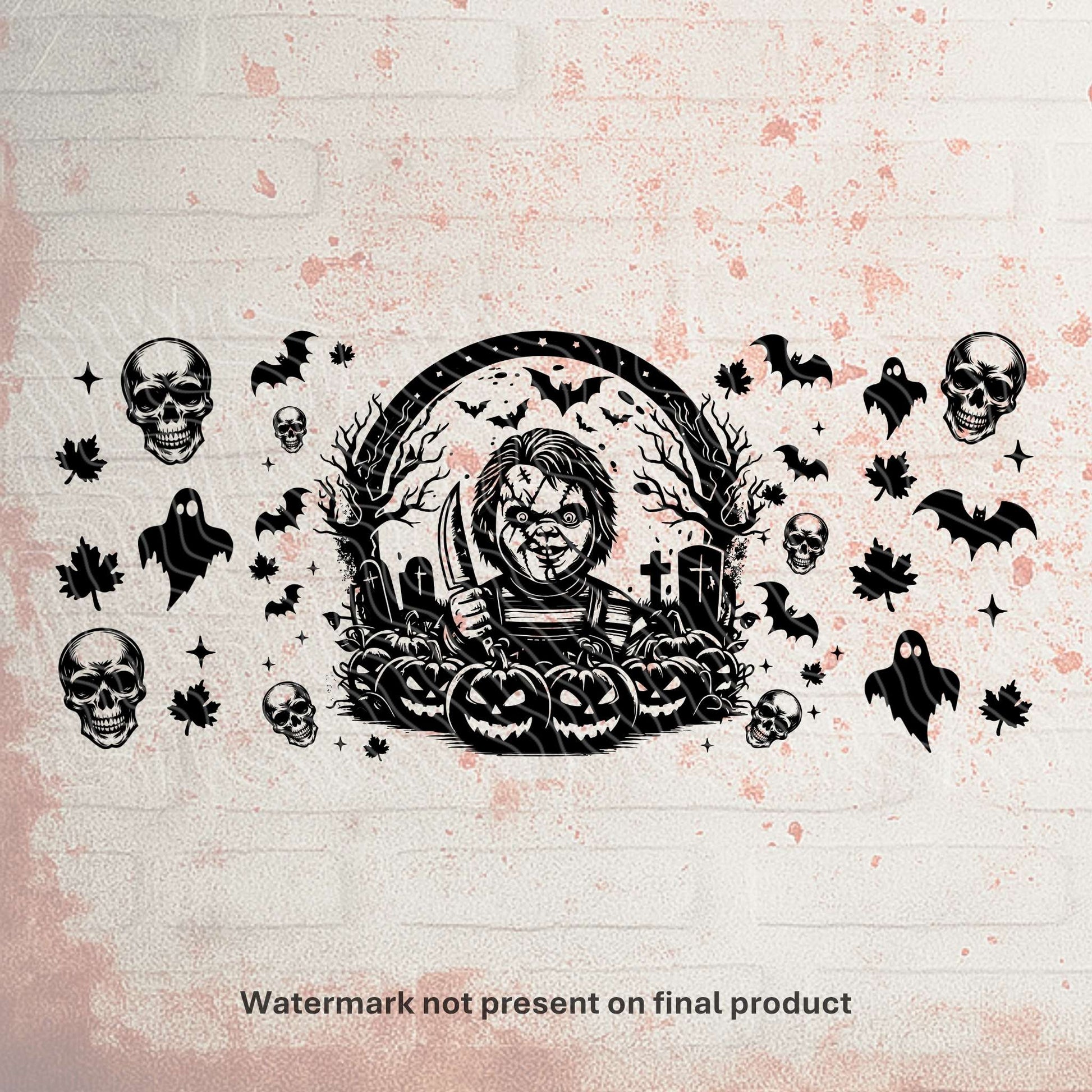 Halloween UV DTF wrap for 16oz Libbey glass can – spooky tumbler transfer from UK wholesale supplier for craft makers