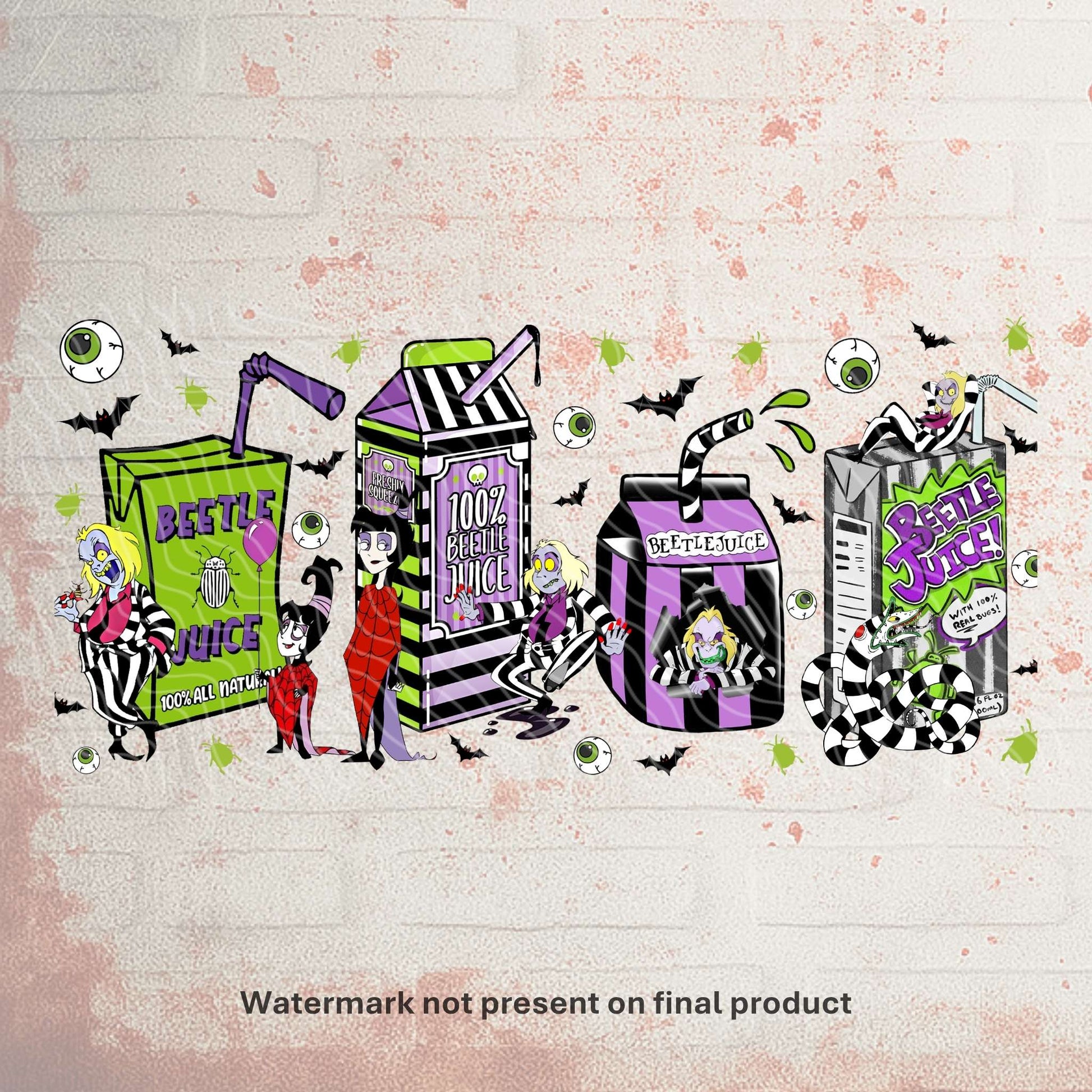 UV DTF Halloween wrap for Libbey 16oz glass cans – spooky tumbler transfer for UK crafters and wholesale suppliers.  Tim Burton films, edward scissorihands, beetlejuice