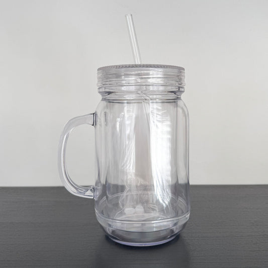 20oz Acrylic Double Wall Mason Jar Snowglobe, Pre-drilled with Stopper