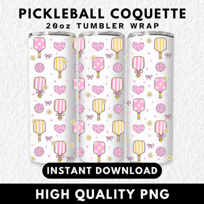 Seamless pattern featuring cute pink and yellow pickleball paddles with floral and striped designs, pink perforated hearts, pickleballs, flowers, bows, and stars on a black background. Ideal for pickleball-themed merchandise, girly sports prints, or playful athletic fashion. This whimsical and feminine pickleball illustration is perfect for fabric patterns, wallpaper, wrapping paper, or digital backgrounds for sports lovers