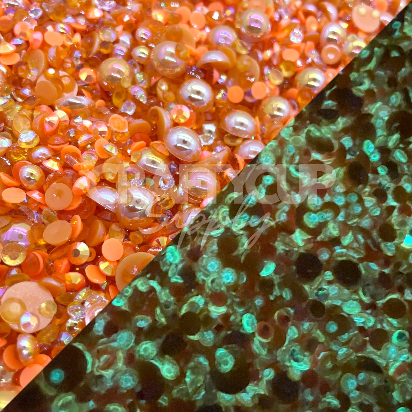 Pumpkin Glow In The Dark - Pearl & Rhinestone Mix (28g)