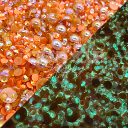 Pumpkin Glow In The Dark - Pearl & Rhinestone Mix (28g)