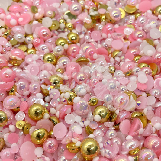 Pink rhinestones pearls faux pearl