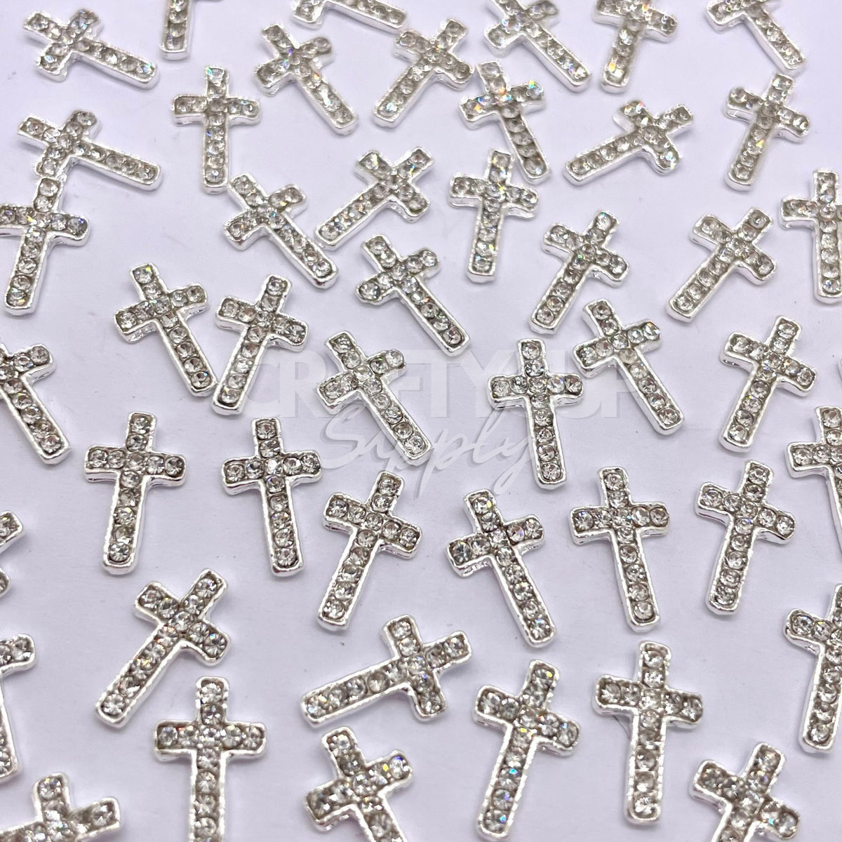 Crucifix Bling Cabochon Charms - Silver