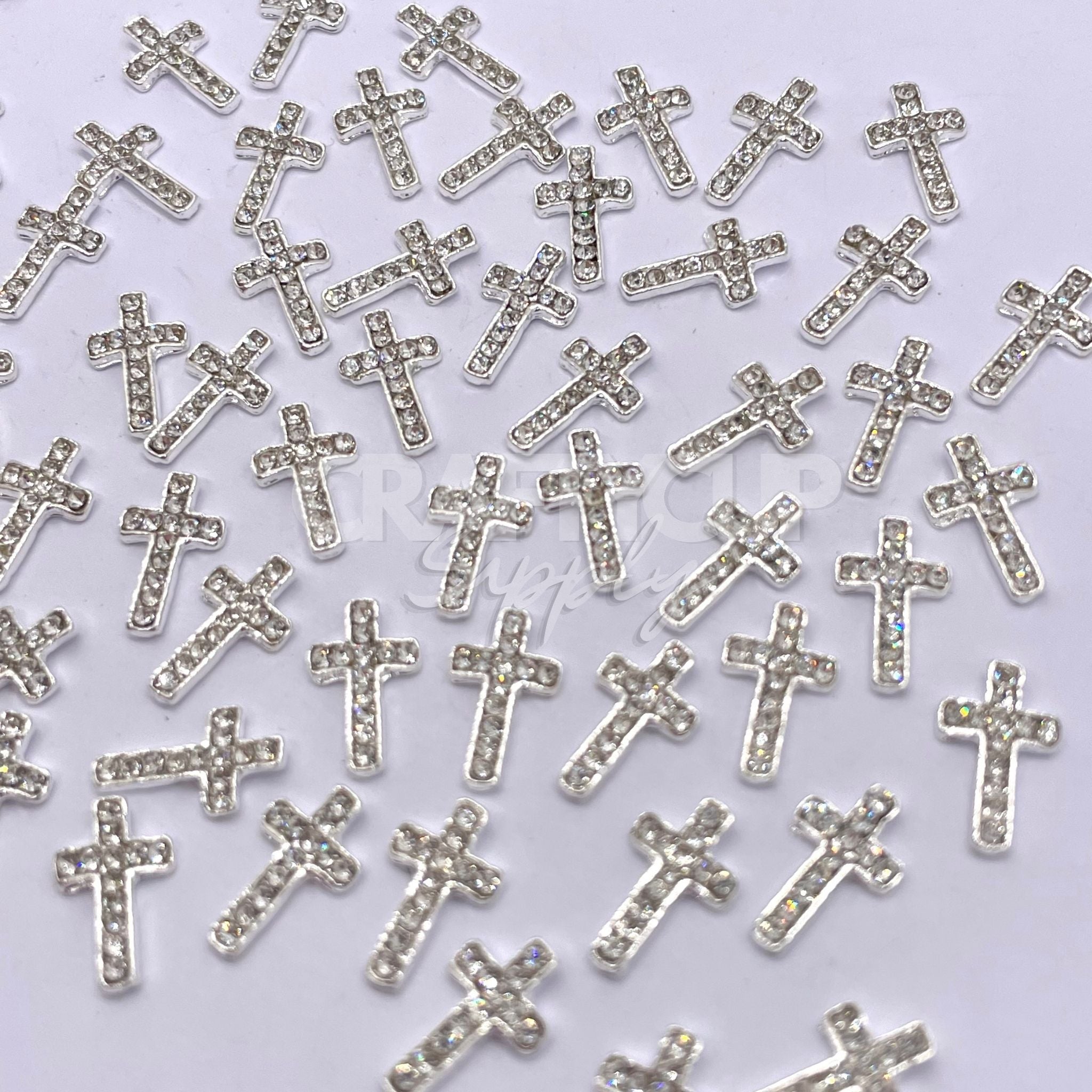 Crucifix Bling Cabochon Charms - Silver