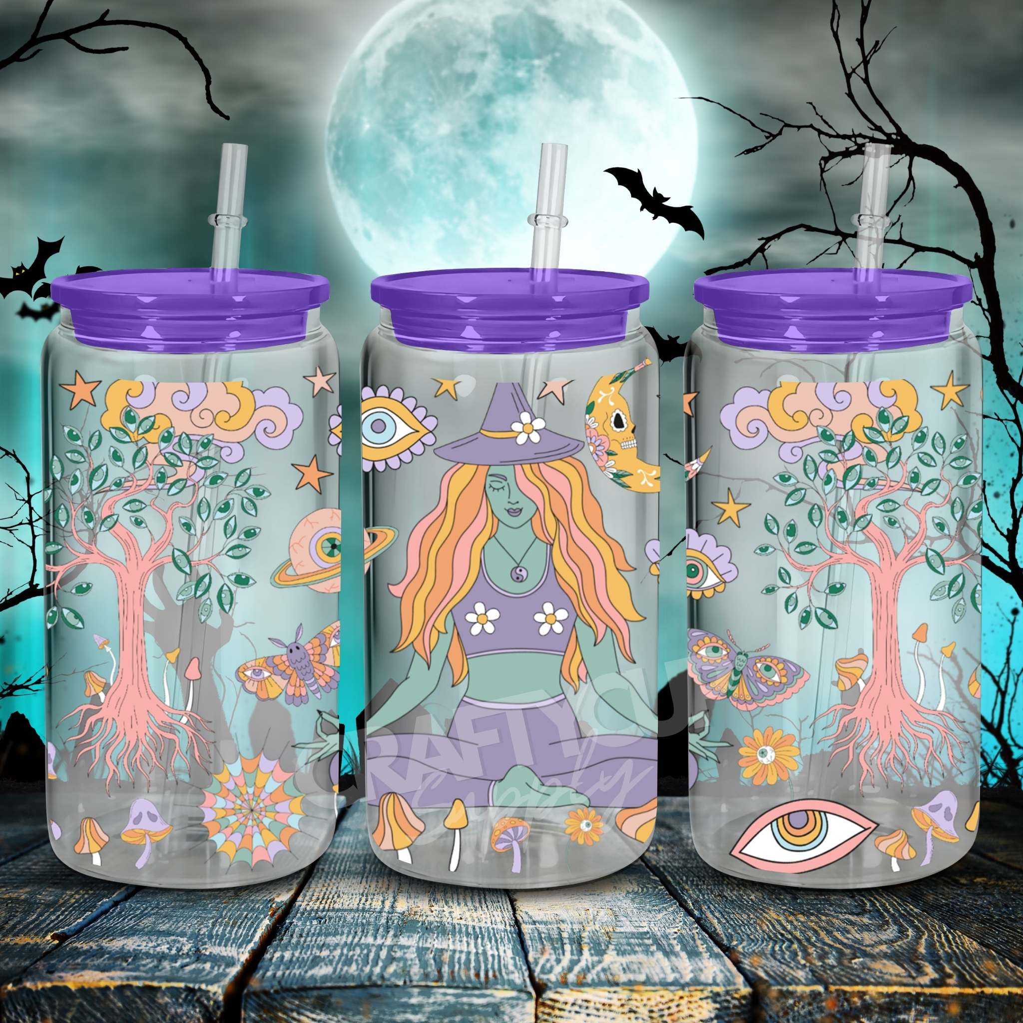 Libbey Glass Can | 16oz Bamboo Lid | UV DTF Design Vinyl Wrap β  CraftyCupSupply