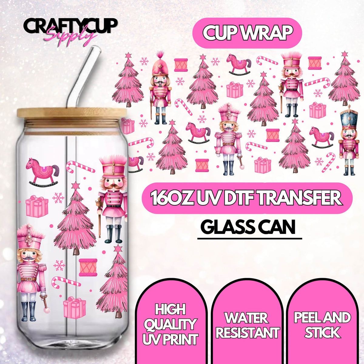 pink nutcrackers uv dtf wrap