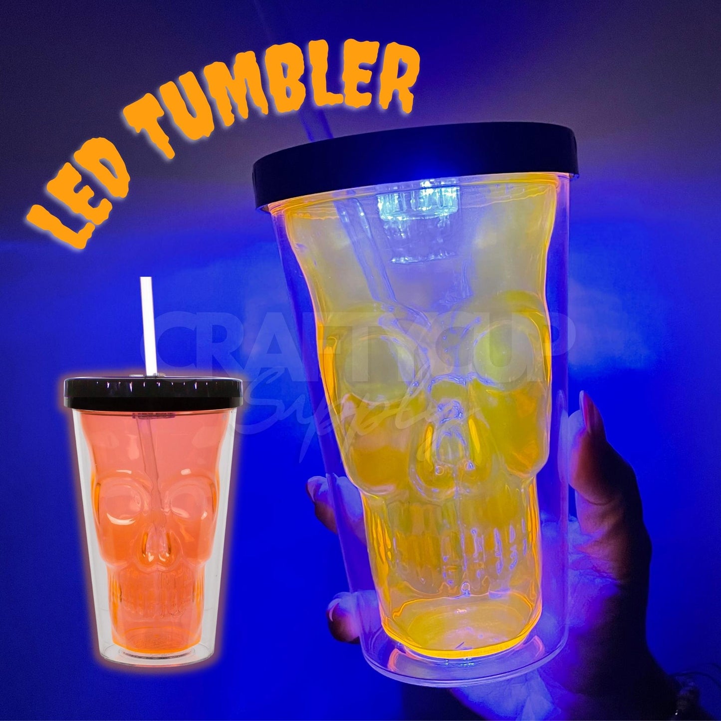 Double Wall LED Light Up Skull Tumbler 16oz (470ml) - Orange