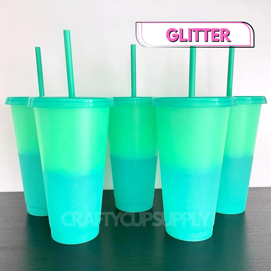 green glitter cold cups