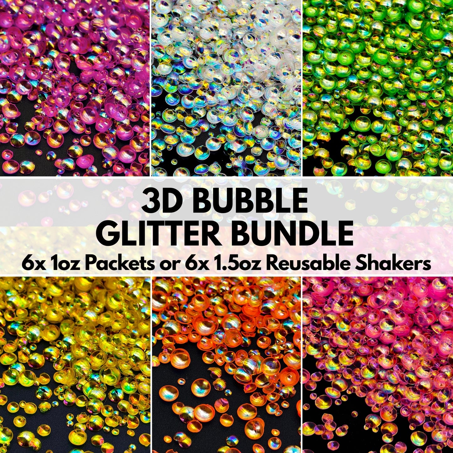 3D Bubble Glitter Bundle (1oz Packets or 1.5oz Shakers)