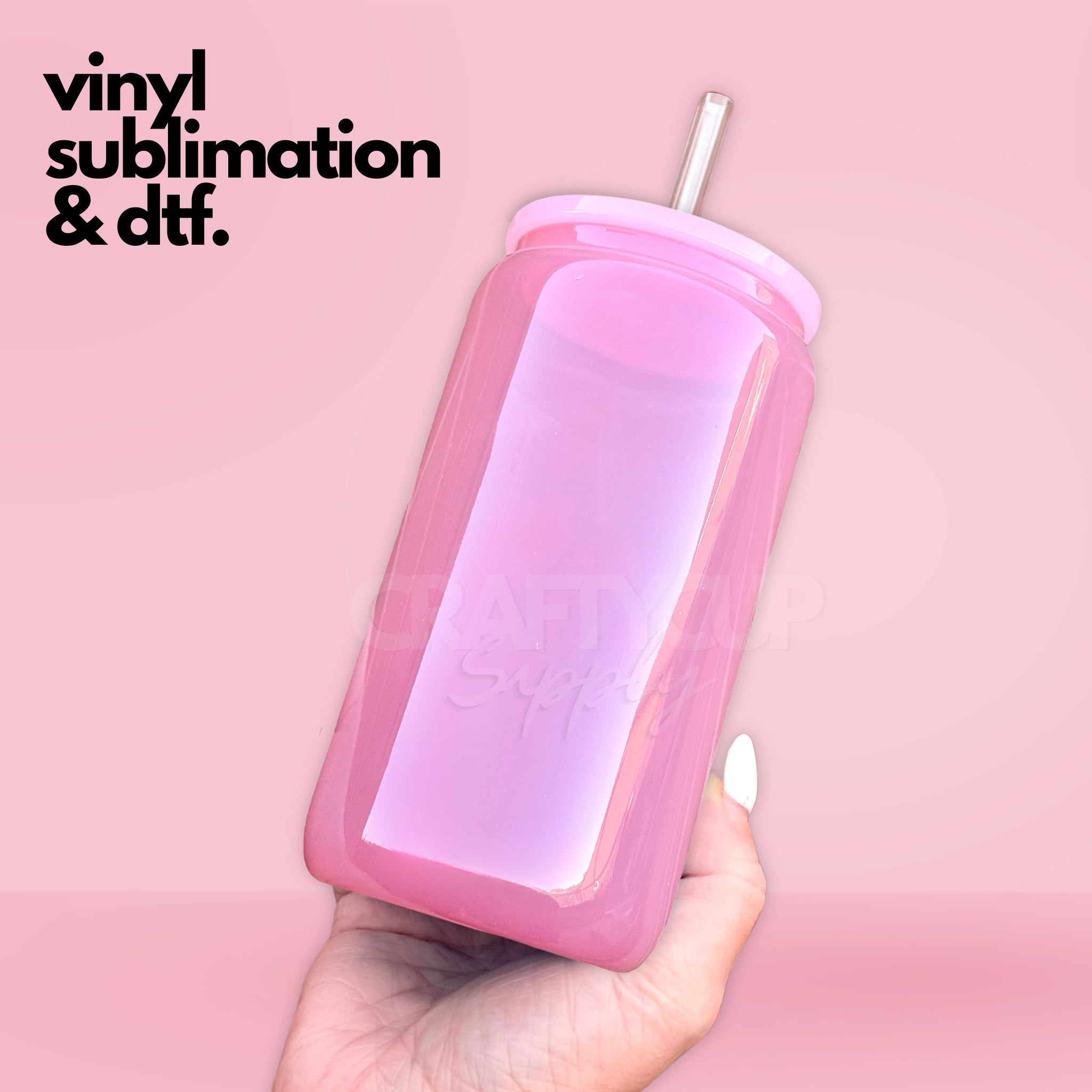 Pink Glass Can 16oz, DTF Cans, Cups for Vinyl