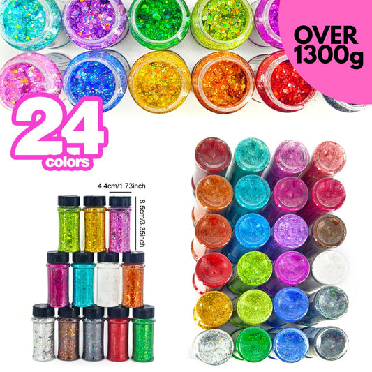 24x 2oz Filled Shaker Jars Glitter Bundle, Over 1300g of Glitters! - SET 1