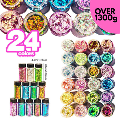 24x 2oz Filled Shaker Jars Glitter Bundle, Over 1300g of Glitters! - Colour Shift SET 5