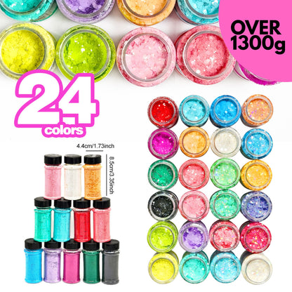24x 2oz Filled Shaker Jars Glitter Bundle, Over 1300g of Glitters! - SET 6