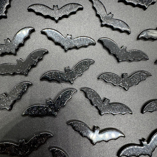 Black Glitter Bats Cabochons (Pack of 10)