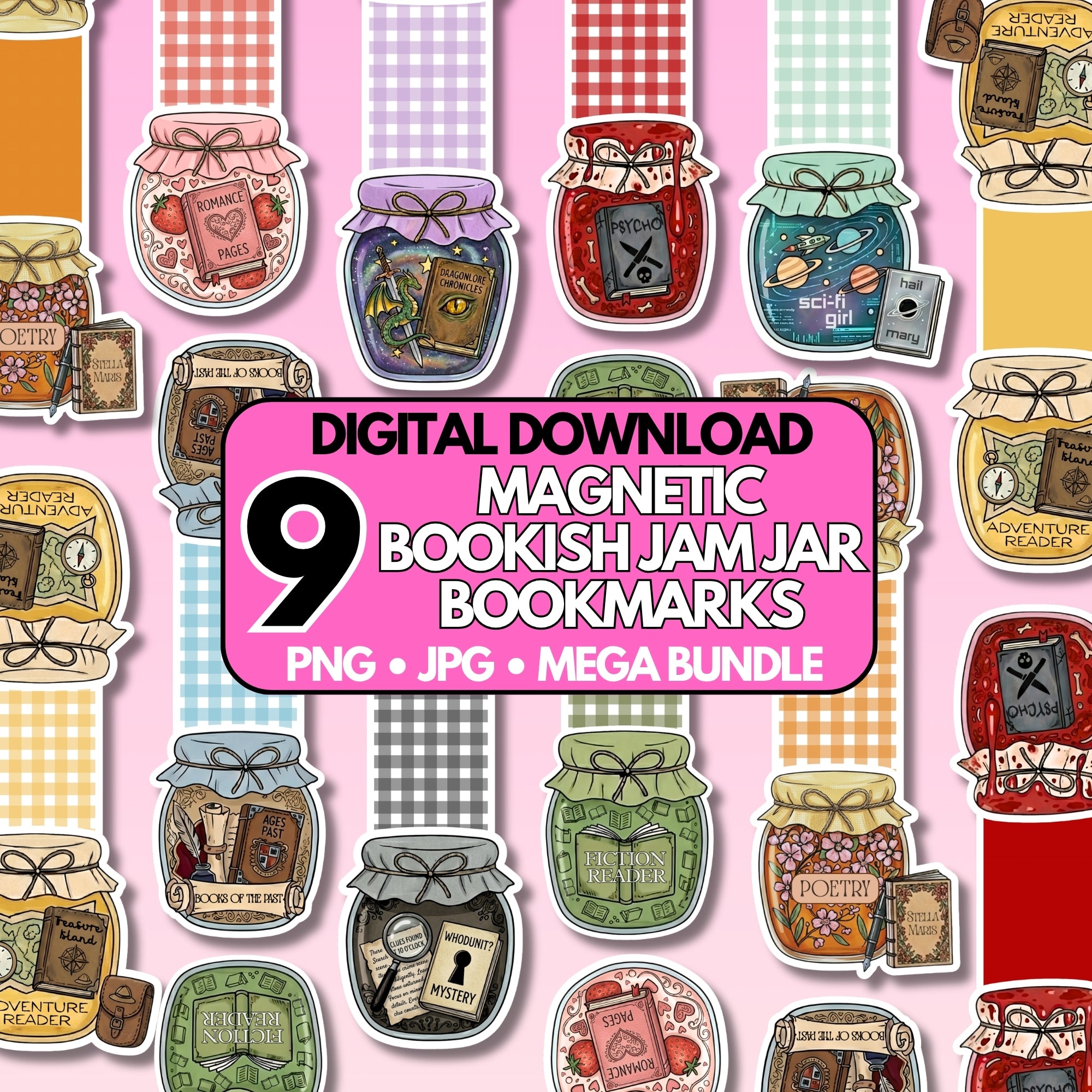 Printable Magnetic Bookmarks Bookish Reading Jars Digital Download PNG ...