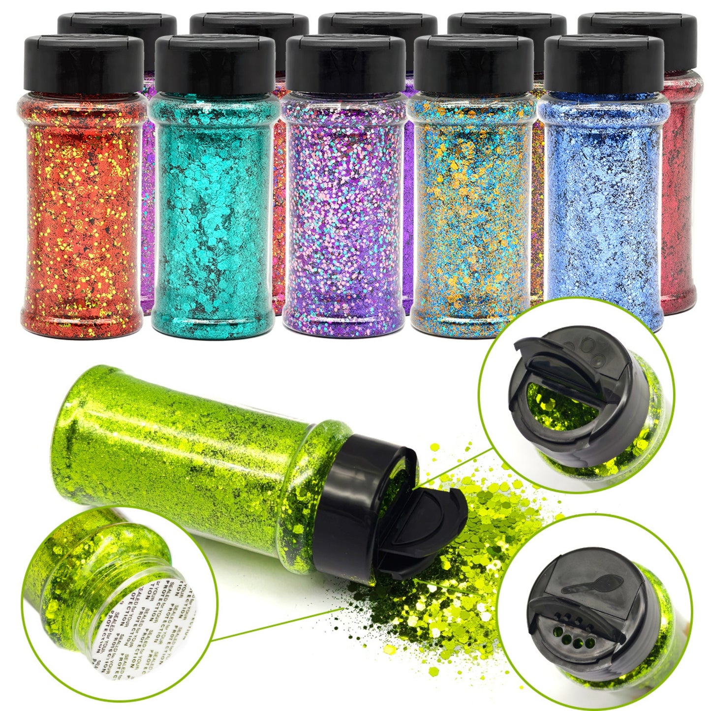 24x 2oz Filled Shaker Jars Glitter Bundle, Over 1300g of Glitters! - SET 3