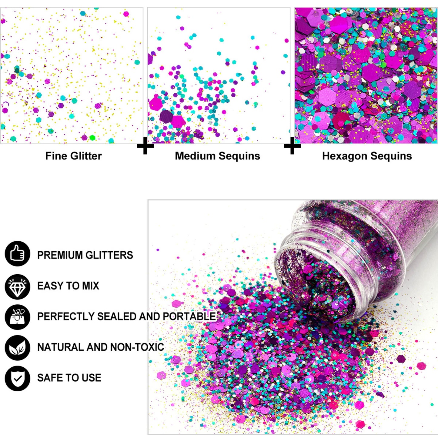 24x 2oz Filled Shaker Jars Glitter Bundle, Over 1300g of Glitters! - SET 3